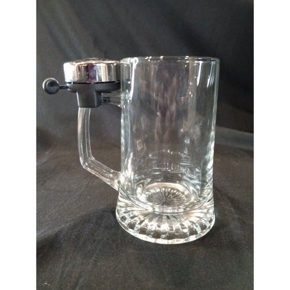 FINE Italy Glass Beer Stein with Bell Ringer‎ -Metal Discoloration (9d1) - Picture 2 of 6